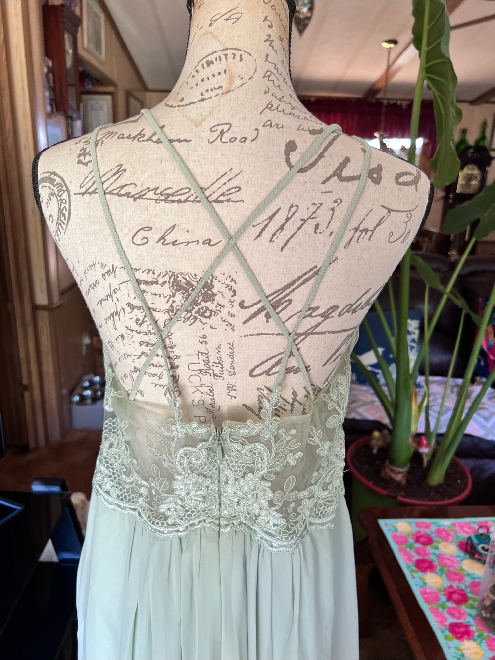 Azazie Ginger Dusty Sage A-Line Halter Pleated Chiffon Dress. - Picture 9 of 16